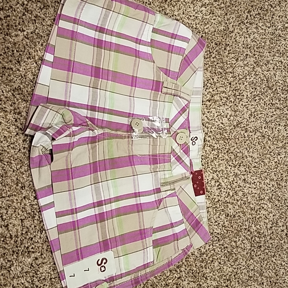 SO green, tan, purple plaid shorts BNWT